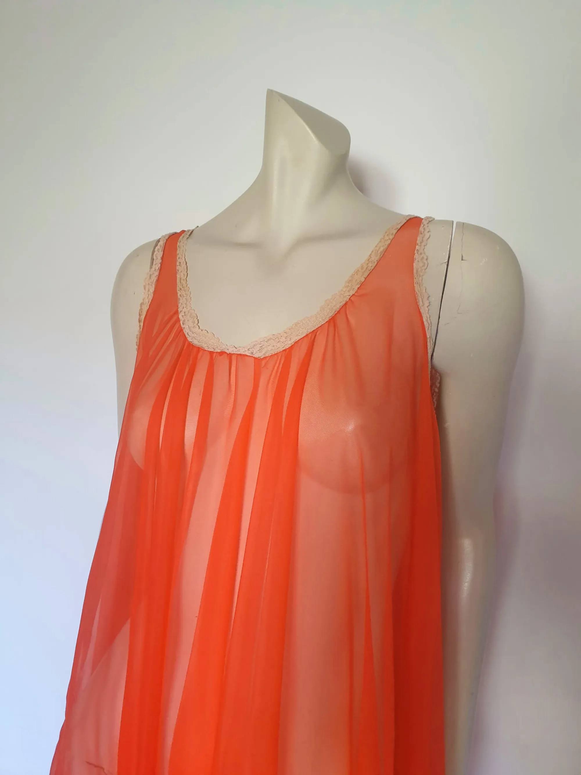 1960s Sheer Red Lacy Negligee Nightgown