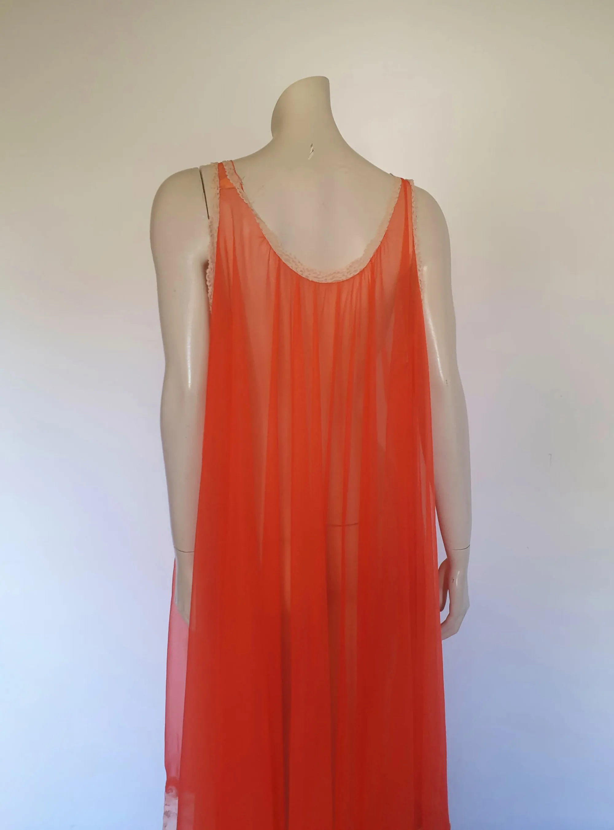 1960s Sheer Red Lacy Negligee Nightgown