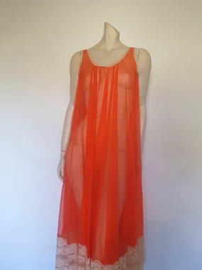 1960s Sheer Red Lacy Negligee Nightgown
