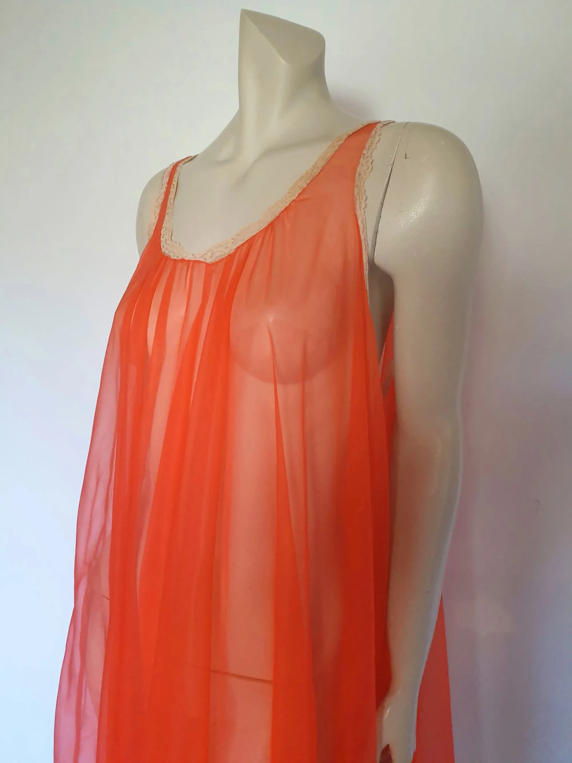 1960s Sheer Red Lacy Negligee Nightgown