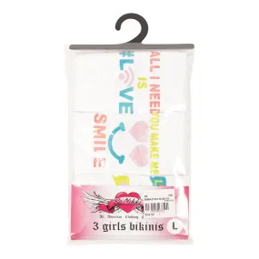 3 Pack Girls Bikinis Love Smile OMG - 7-14 Girl