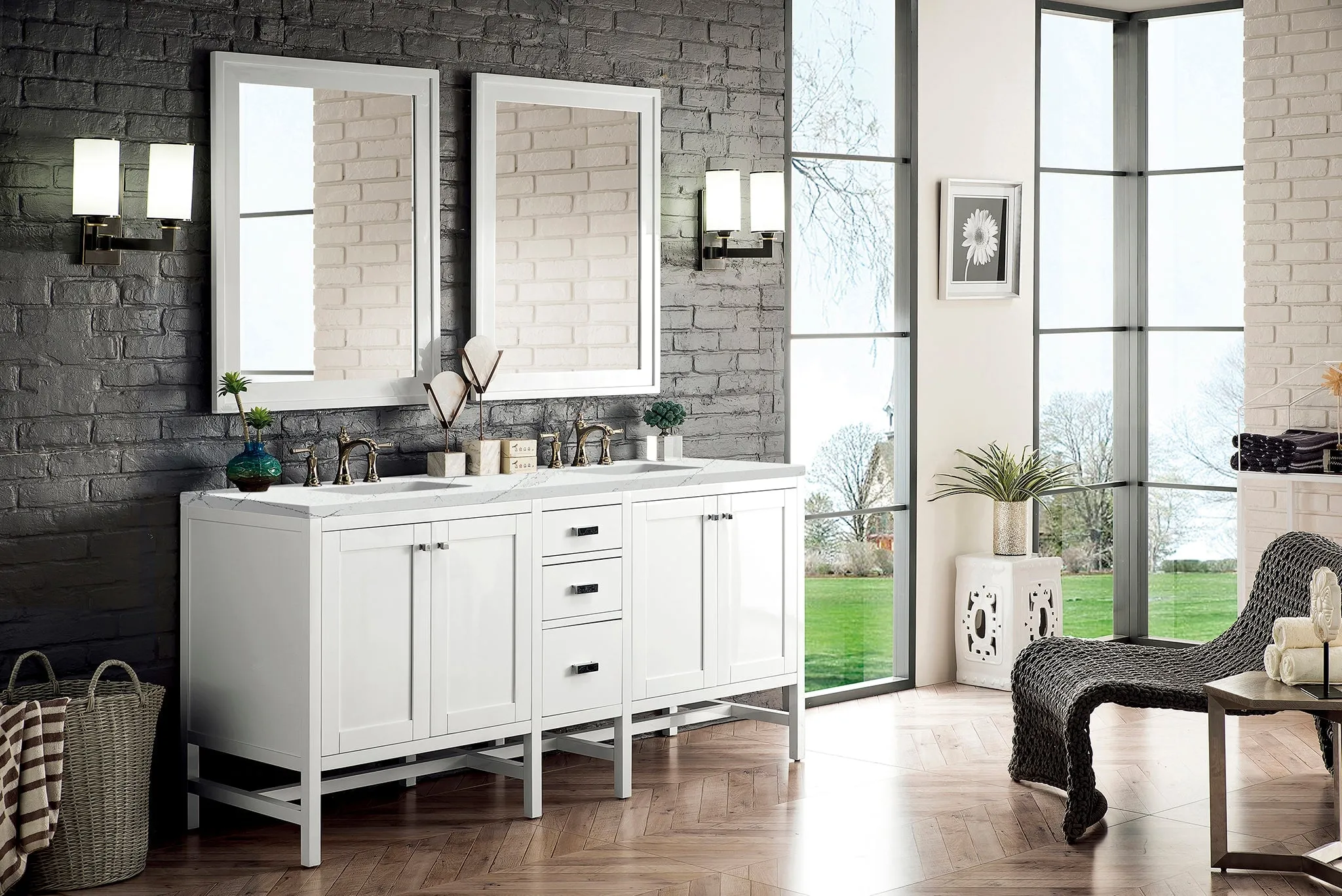 Addison 72" Double Vanity Cabinet in Glossy-White