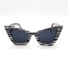 Angular Thick Frame Cat-Eye Sunglasses - Black & Grey Woodgrain