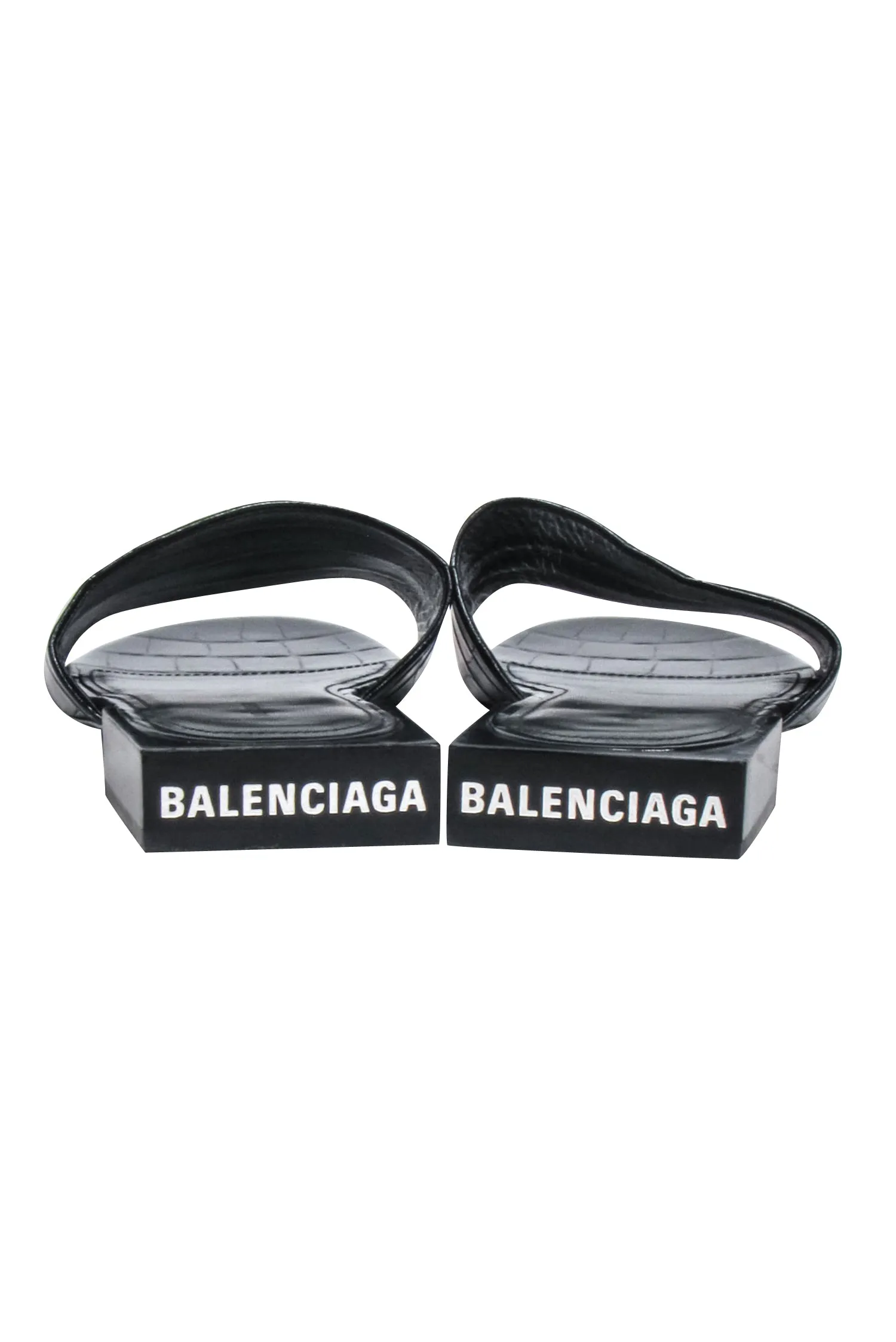Balenciaga - Black Croc Embossed Slide Sandals Sz 7.5