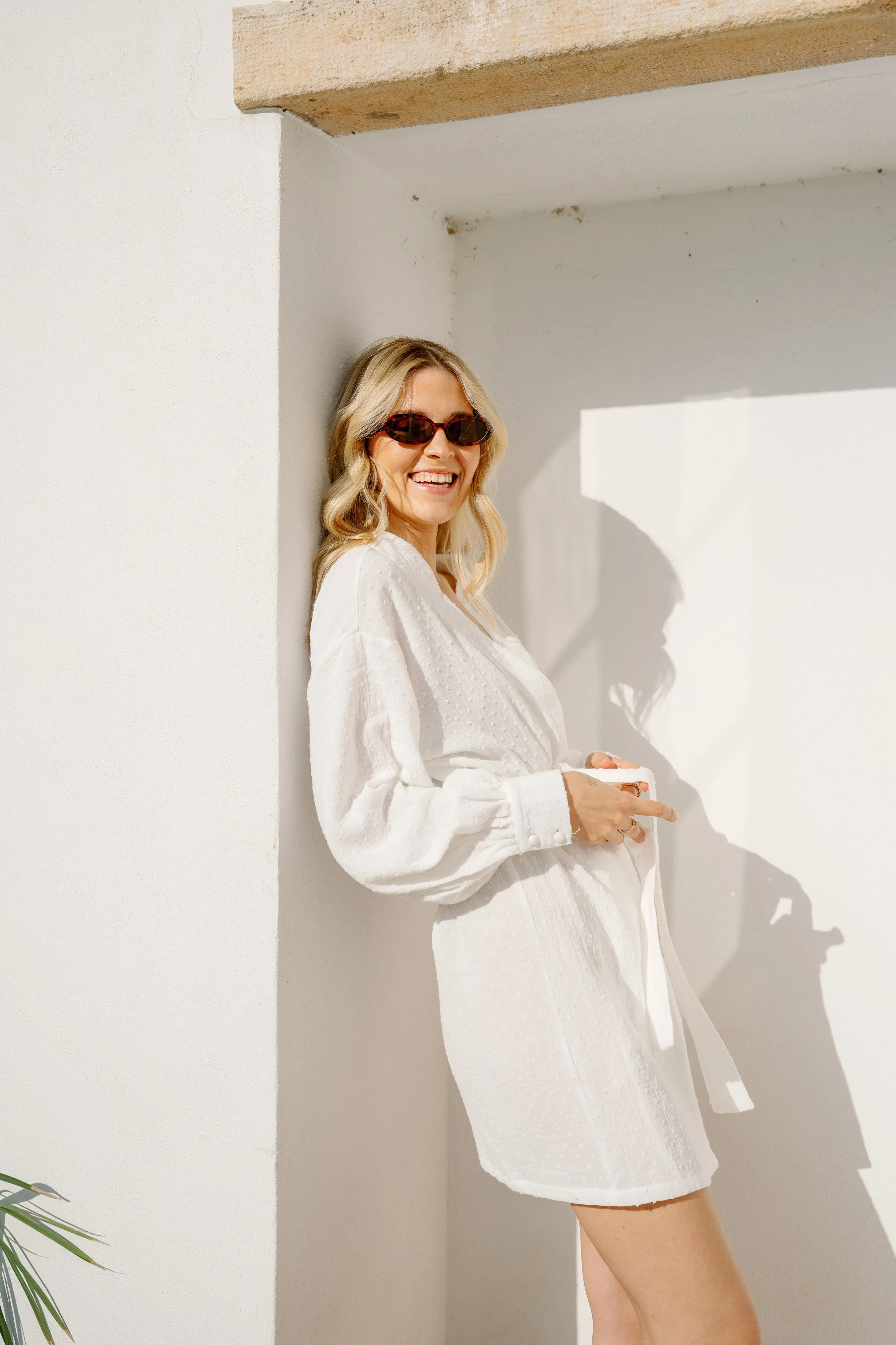 Caroline Bubble Cotton Robe -  Ivory White