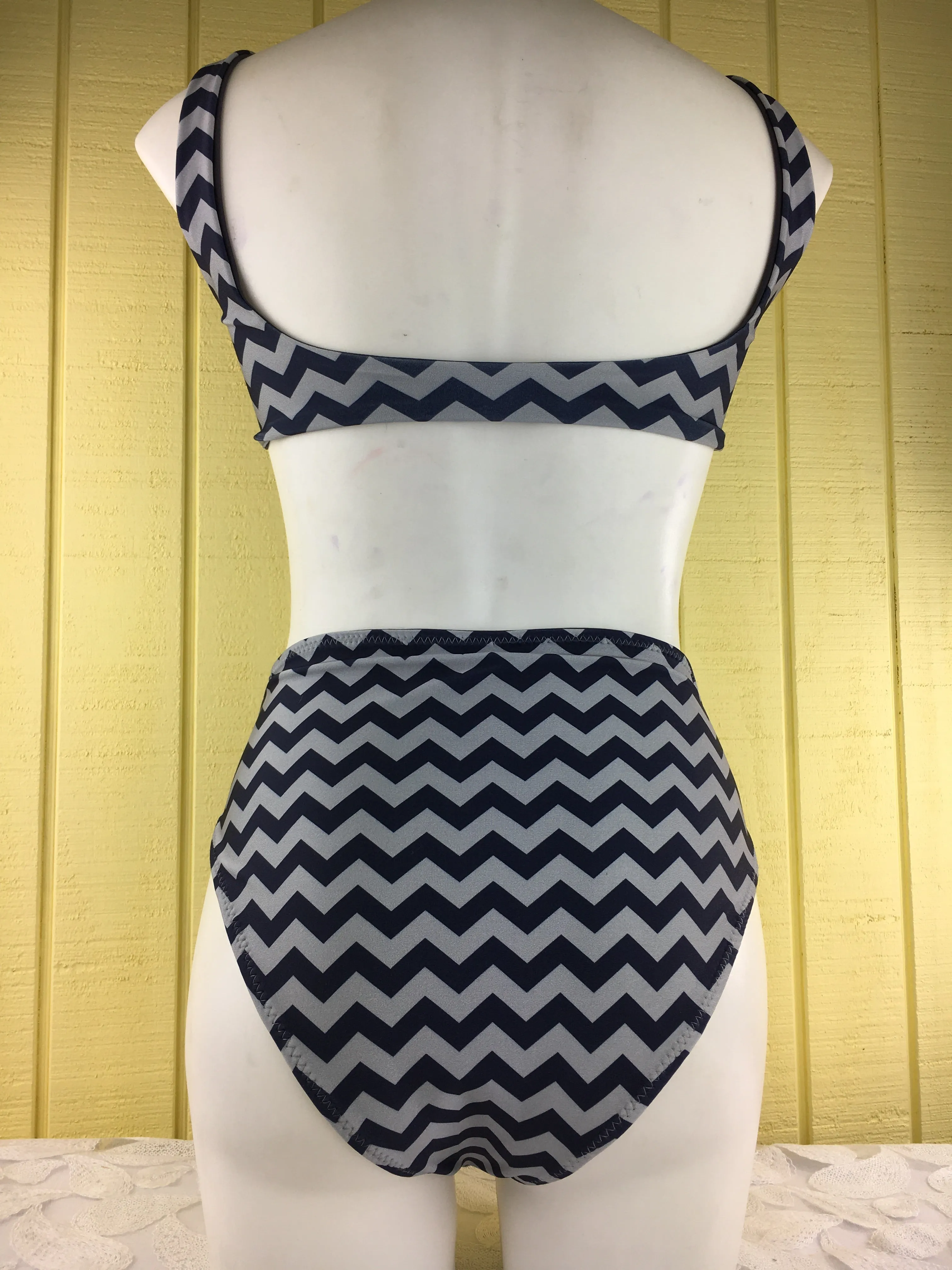 Charcoal Navy Blue Plunge neck 4:1 Flip It Reversible Highwaisted Bikini Pageant (NO Scrunch Butt)Quickship arnold