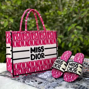 COMBO DEAL - MSS DIOR TOTE BAG & MISS DIOR SLIDES - PINK