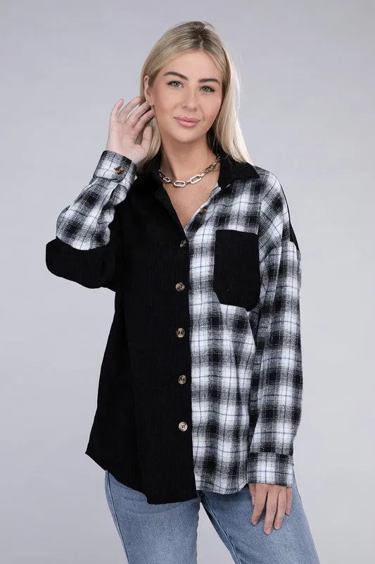 Easy Day Plaid Flap Drop Shoulder Shacket