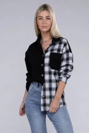 Easy Day Plaid Flap Drop Shoulder Shacket