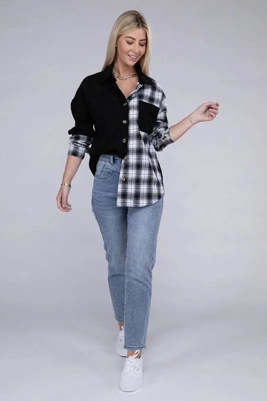 Easy Day Plaid Flap Drop Shoulder Shacket