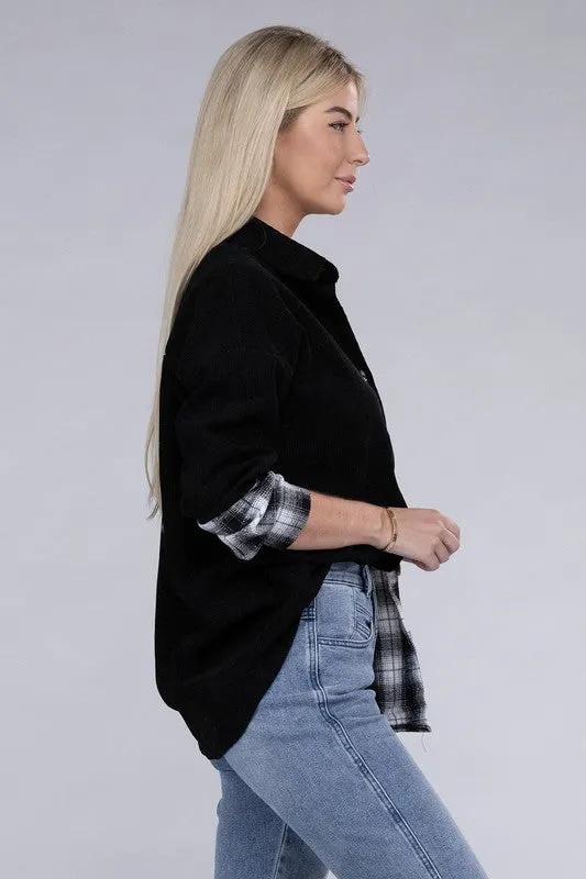 Easy Day Plaid Flap Drop Shoulder Shacket