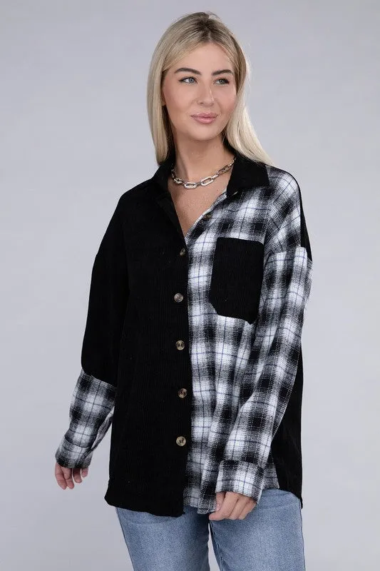 Easy Day Plaid Flap Drop Shoulder Shacket