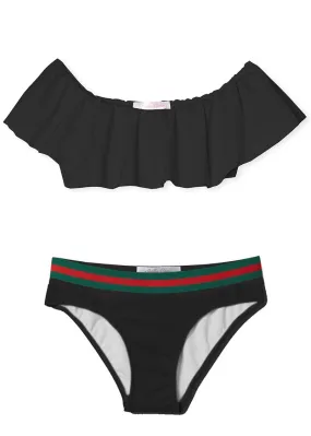 Girls Black Stripe Belt Bikini