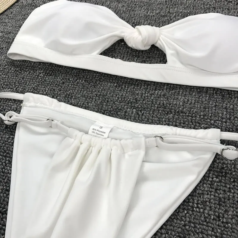 Hot Cutout Plain Padded Top Thong Bottom Bikinis