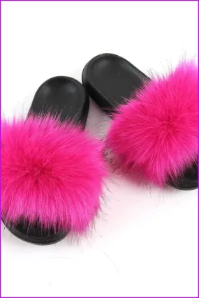 Hot Pink Faux Fake Big Fur Slides F152