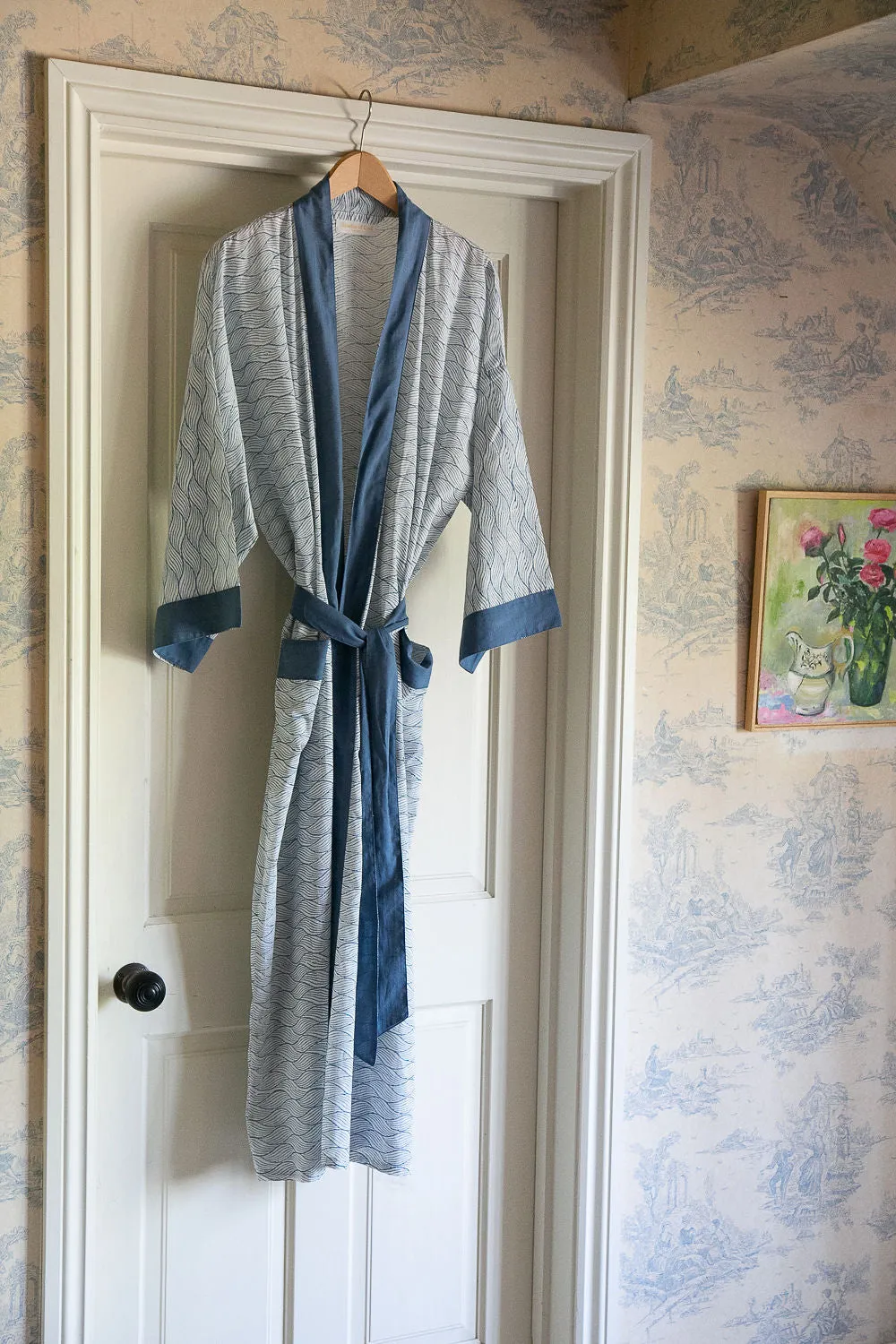 Indigo Japanese Wave Dressing Gown