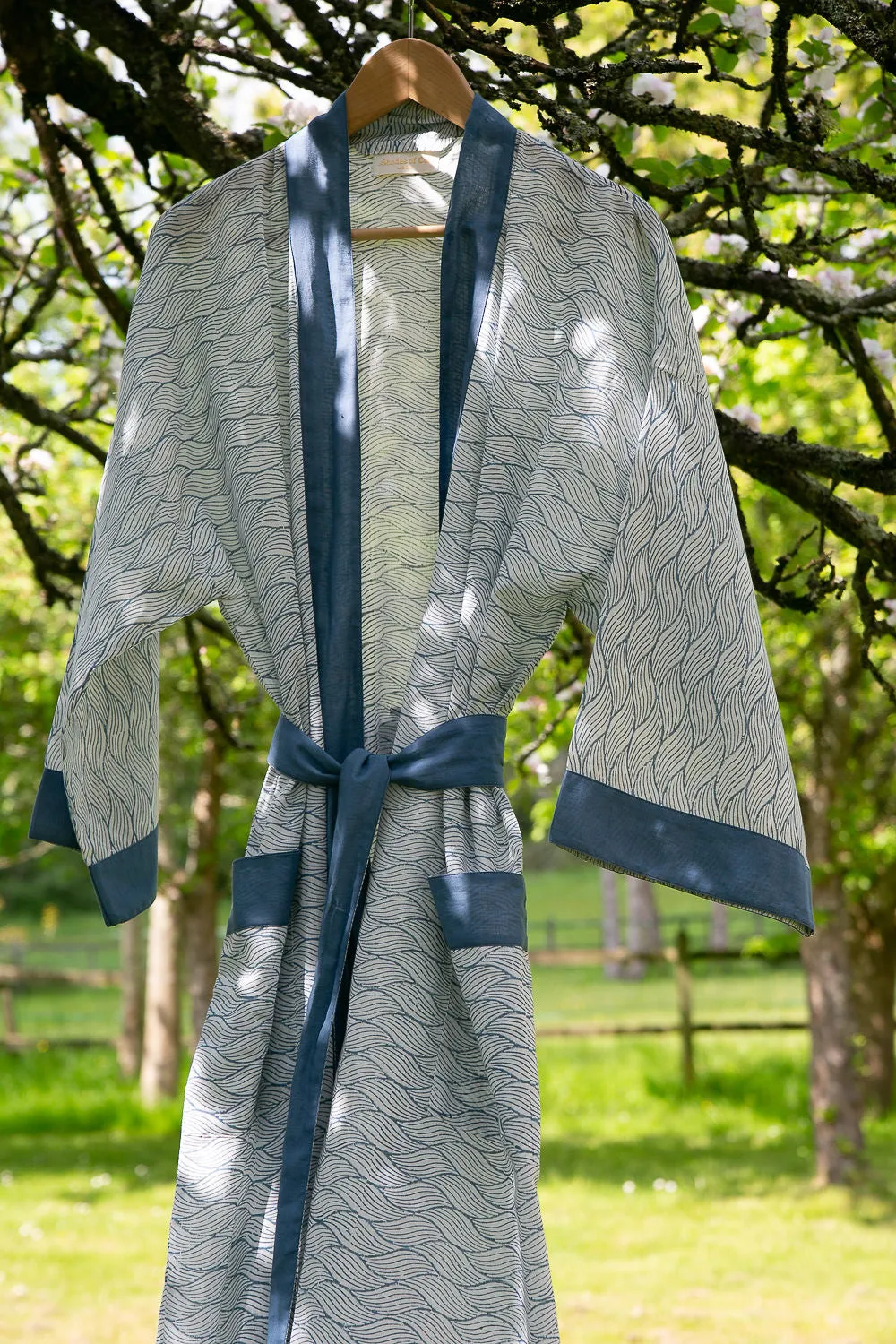 Indigo Japanese Wave Dressing Gown