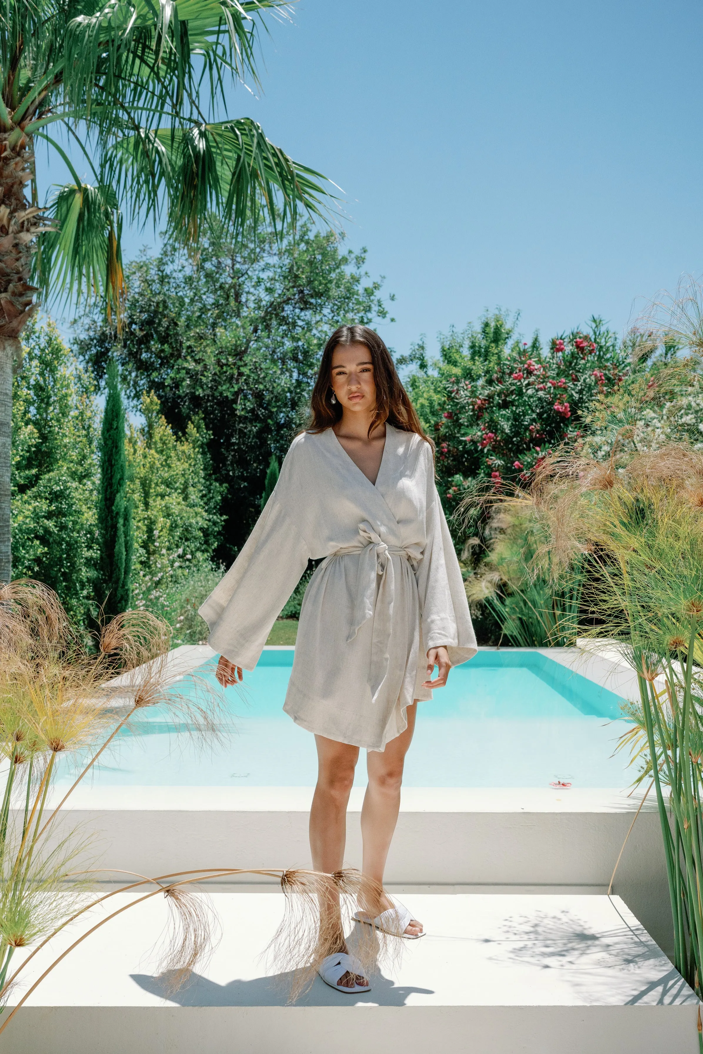 Kara Kimono Linen Robe - Oatmeal