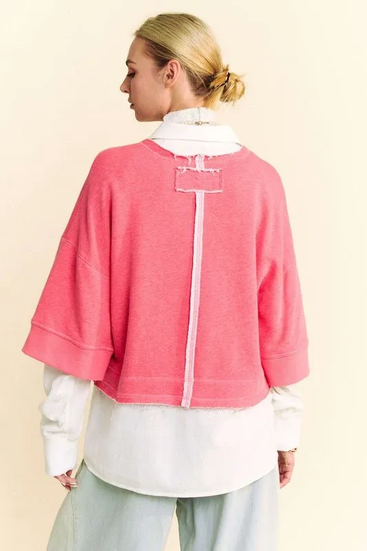 Layered Look French Terry Shirt in Strawberry