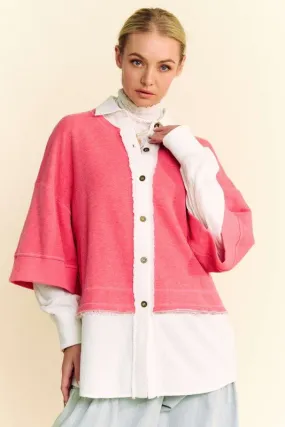 Layered Look French Terry Shirt in Strawberry