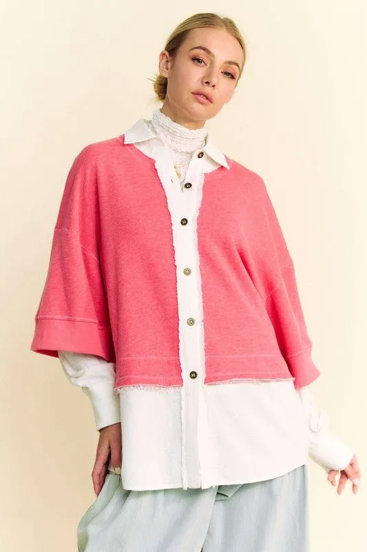 Layered Look French Terry Shirt in Strawberry