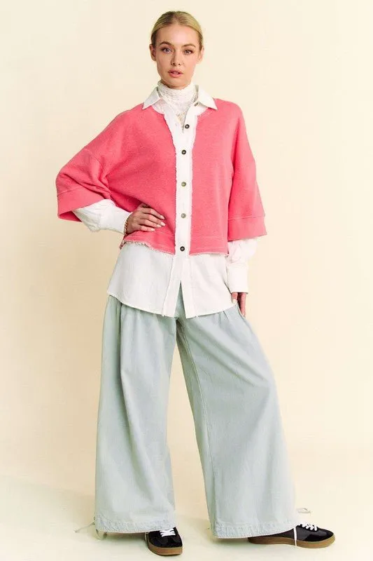 Layered Look French Terry Shirt in Strawberry