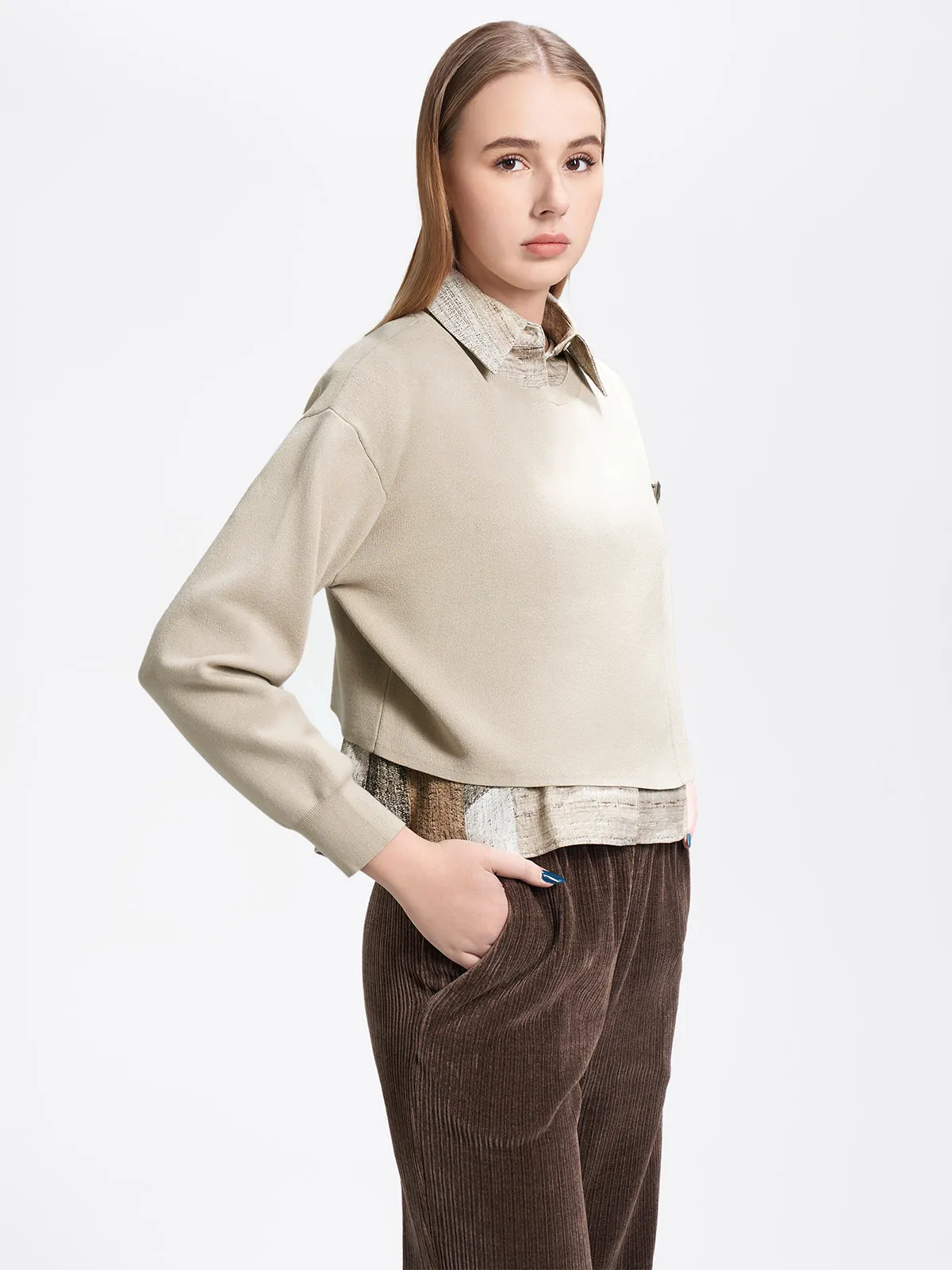 Layered Look Printed Shirt & Sweater