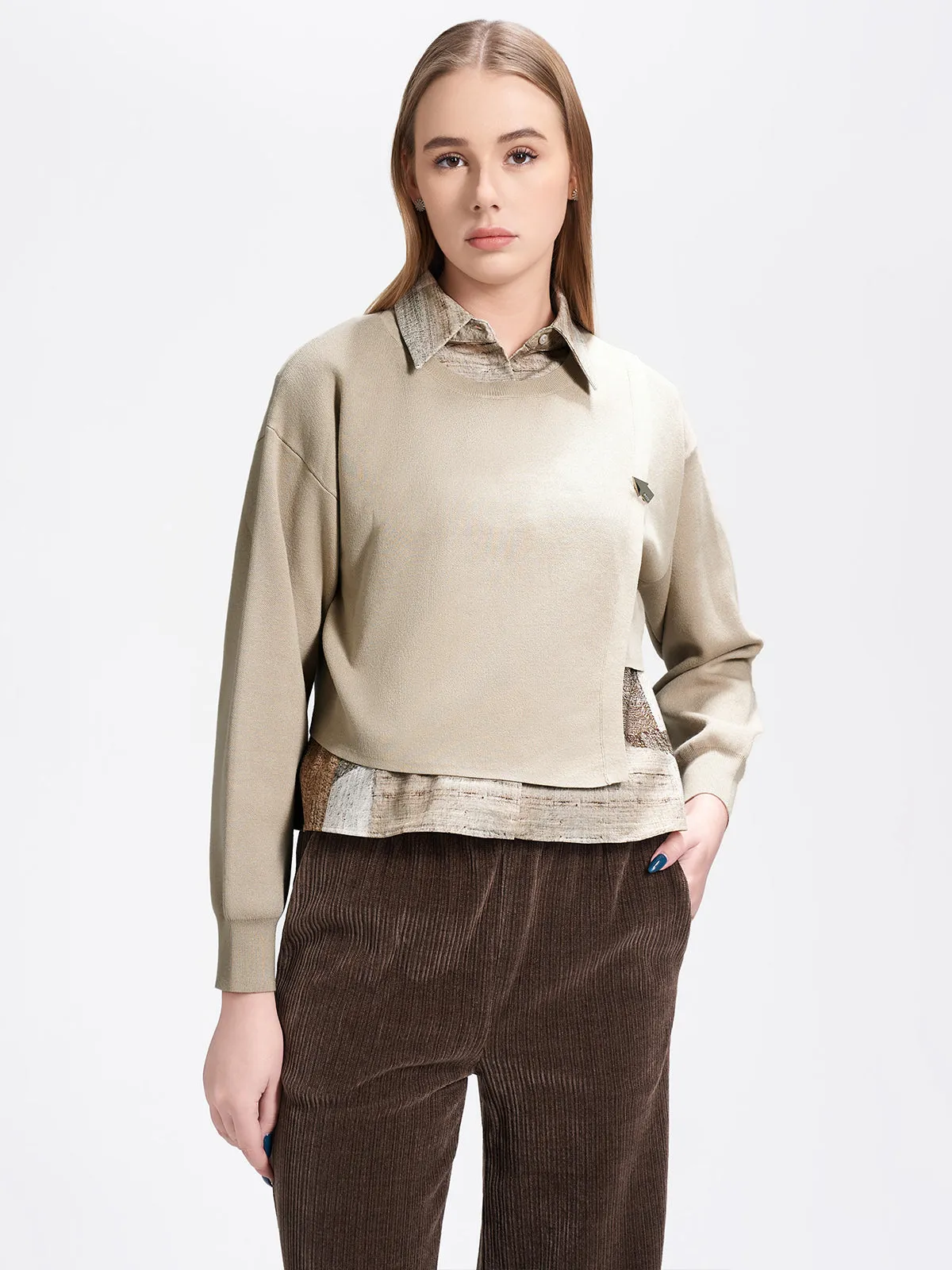Layered Look Printed Shirt & Sweater