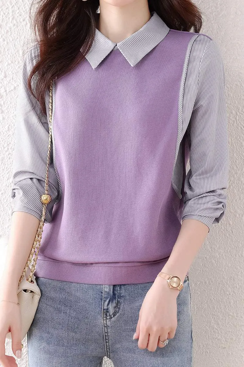 Layered Look Shirt Color Stripe Contrast Knit