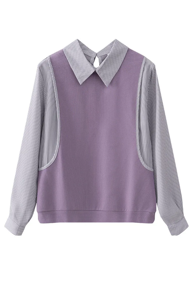 Layered Look Shirt Color Stripe Contrast Knit