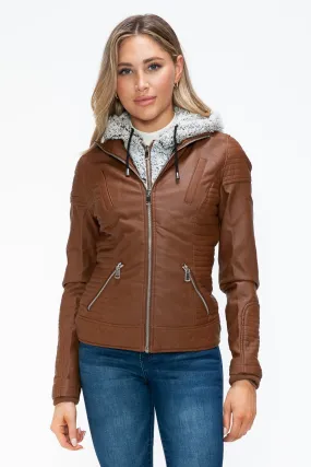 Layered Look Vegan Leather Jacket in Rust