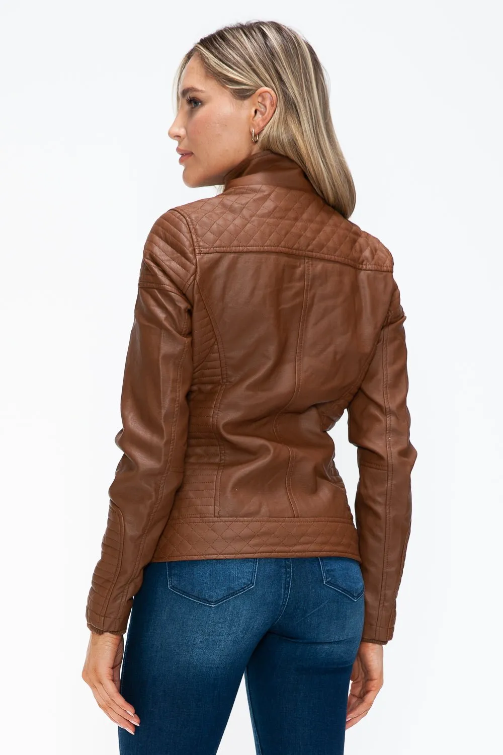 Layered Look Vegan Leather Jacket in Rust