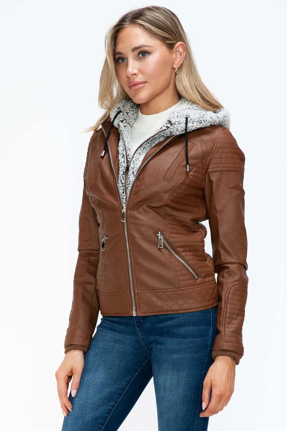 Layered Look Vegan Leather Jacket in Rust