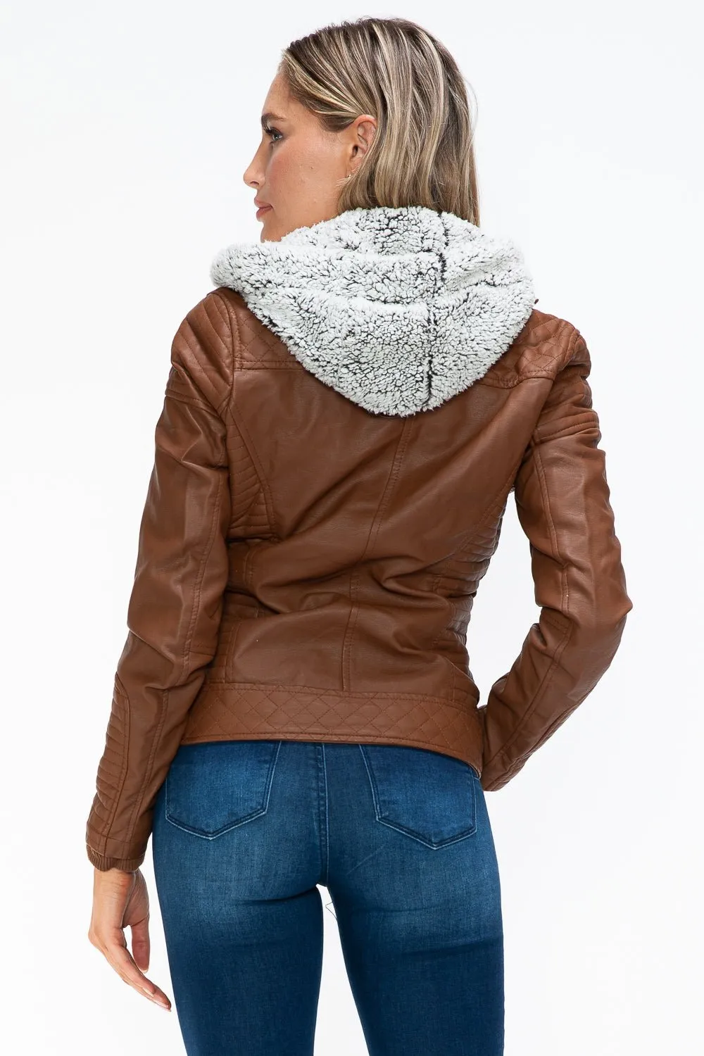 Layered Look Vegan Leather Jacket in Rust