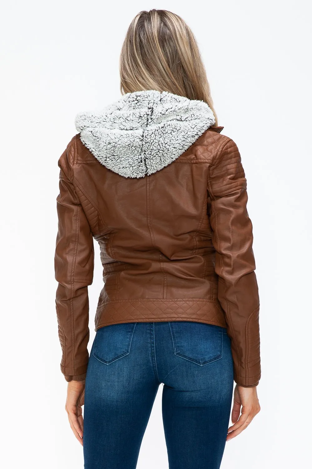 Layered Look Vegan Leather Jacket in Rust