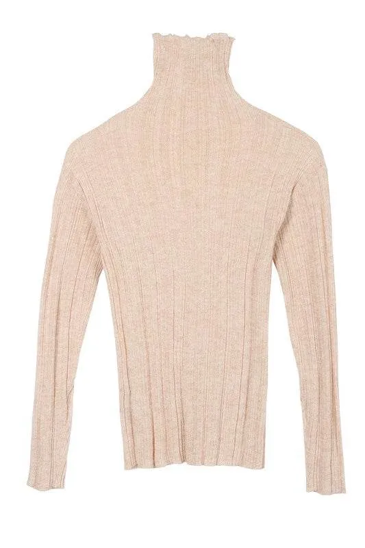 Lilou Wool Blended Mock Neck Long Sleeves Sheer Sweater