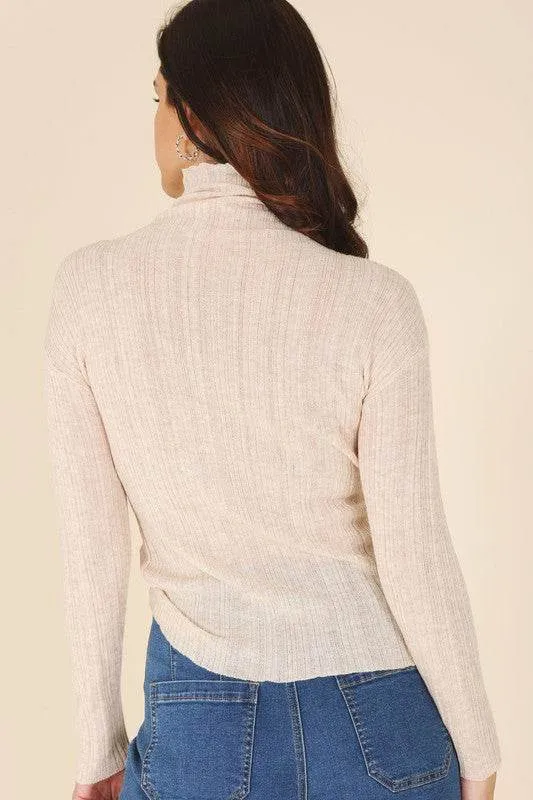 Lilou Wool Blended Mock Neck Long Sleeves Sheer Sweater