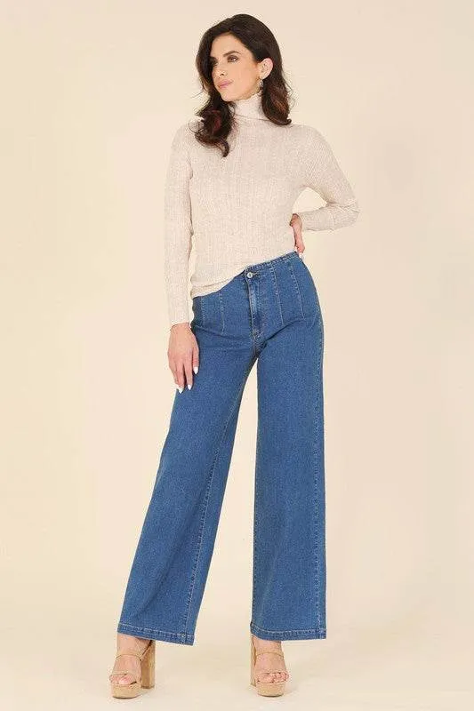 Lilou Wool Blended Mock Neck Long Sleeves Sheer Sweater