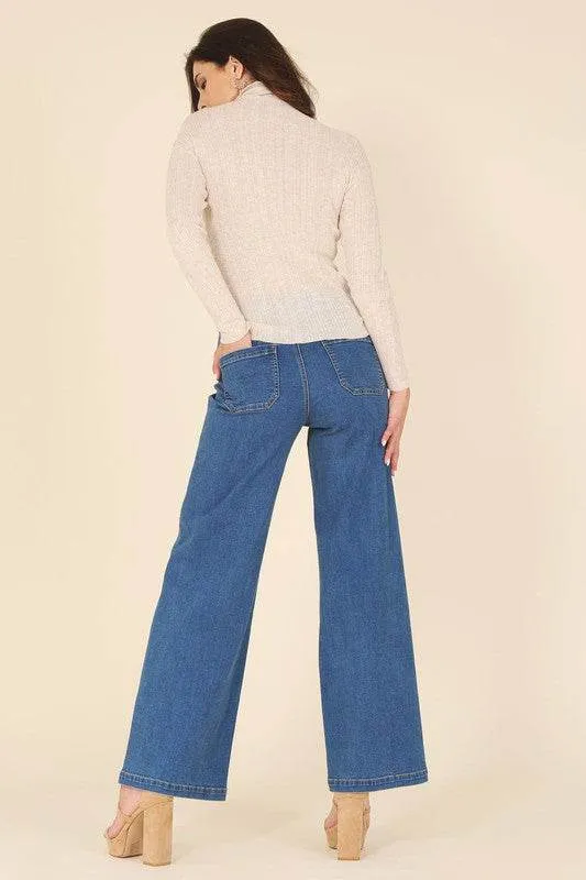Lilou Wool Blended Mock Neck Long Sleeves Sheer Sweater