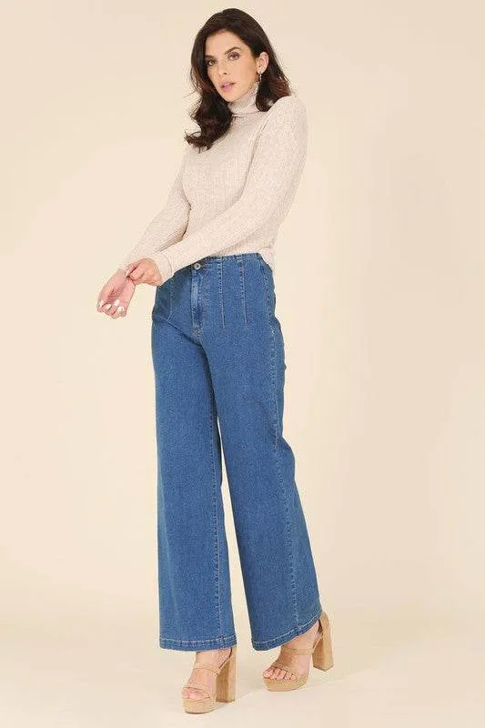 Lilou Wool Blended Mock Neck Long Sleeves Sheer Sweater