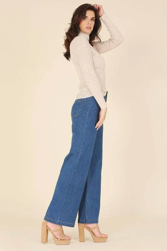 Lilou Wool Blended Mock Neck Long Sleeves Sheer Sweater