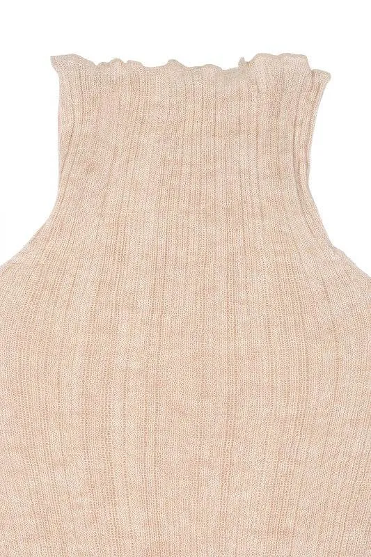 Lilou Wool Blended Mock Neck Long Sleeves Sheer Sweater