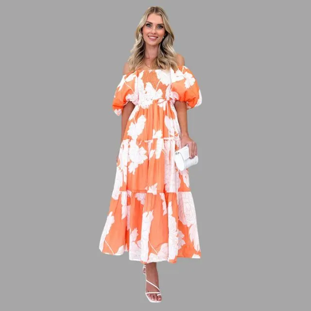 Louella - Robe longue florale avec jupe à volants