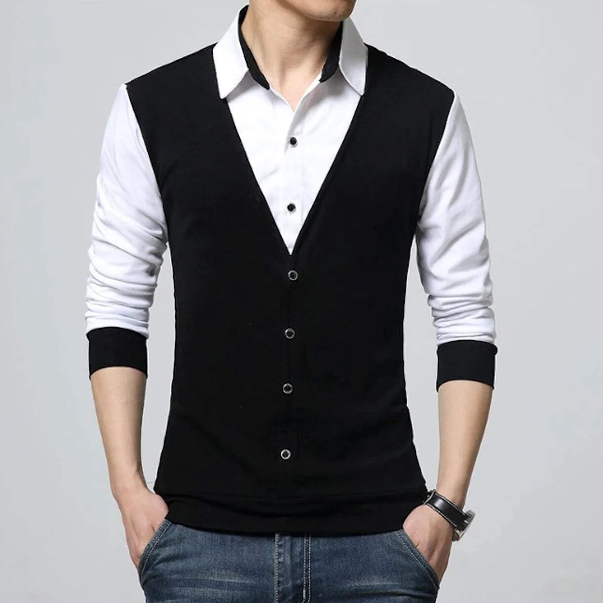 Mens Shirt with Attached Vest