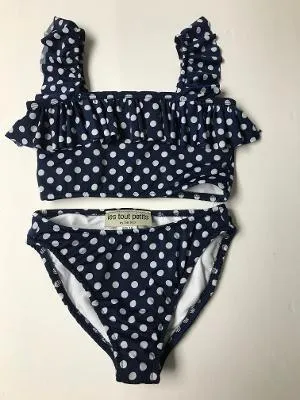 NAVY DOT RUFFLE BANDEAU BIKINI
