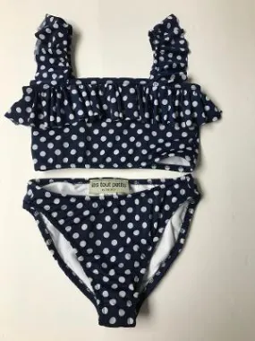 NAVY DOT RUFFLE BANDEAU BIKINI