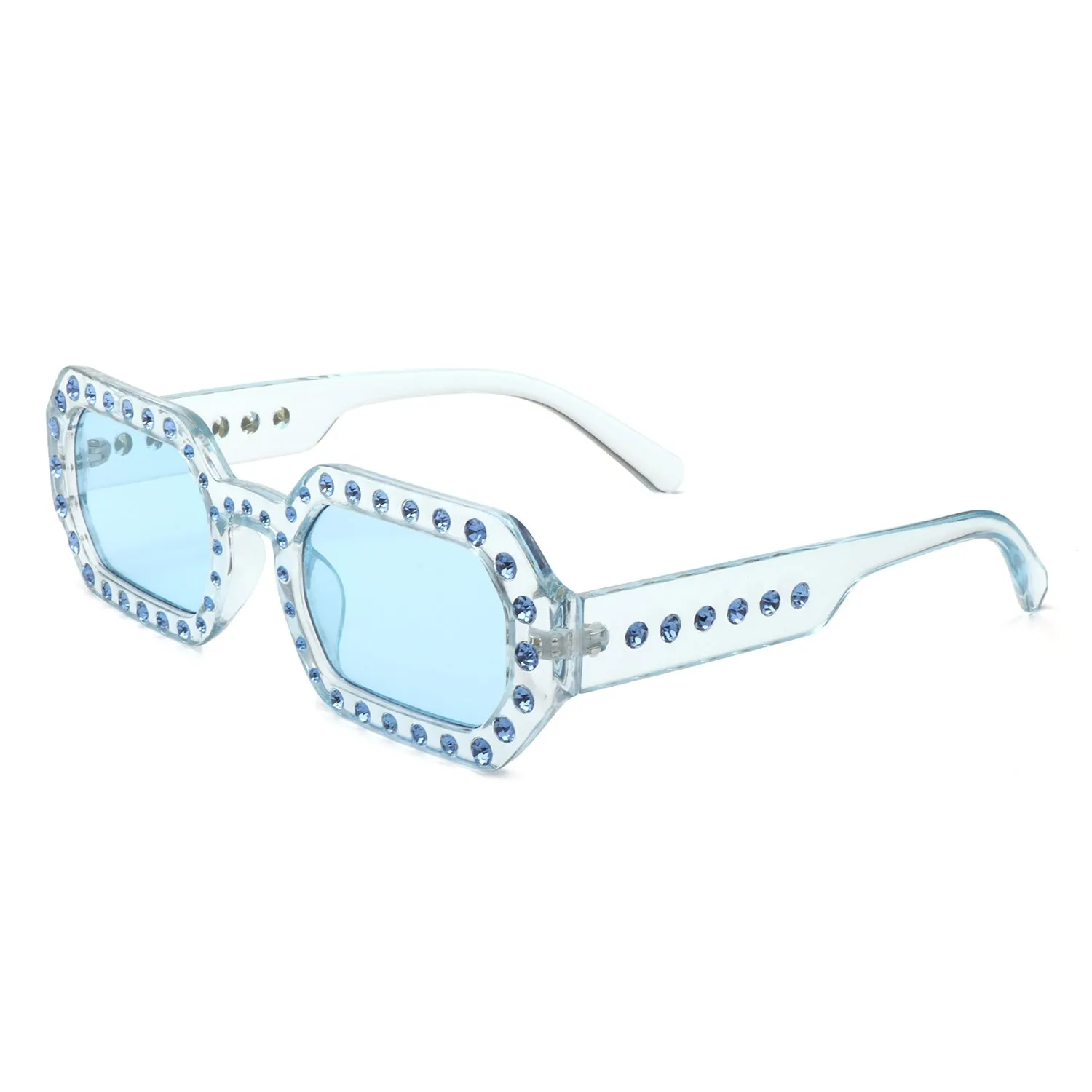 Octagon Frame Rhinestone Sunglasses in Blue
