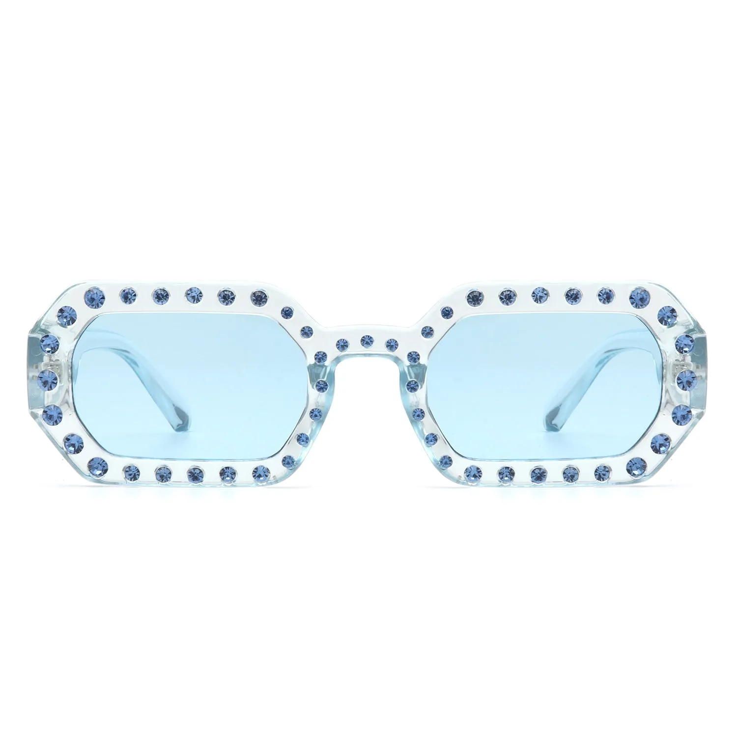 Octagon Frame Rhinestone Sunglasses in Blue