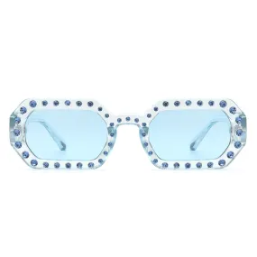Octagon Frame Rhinestone Sunglasses in Blue