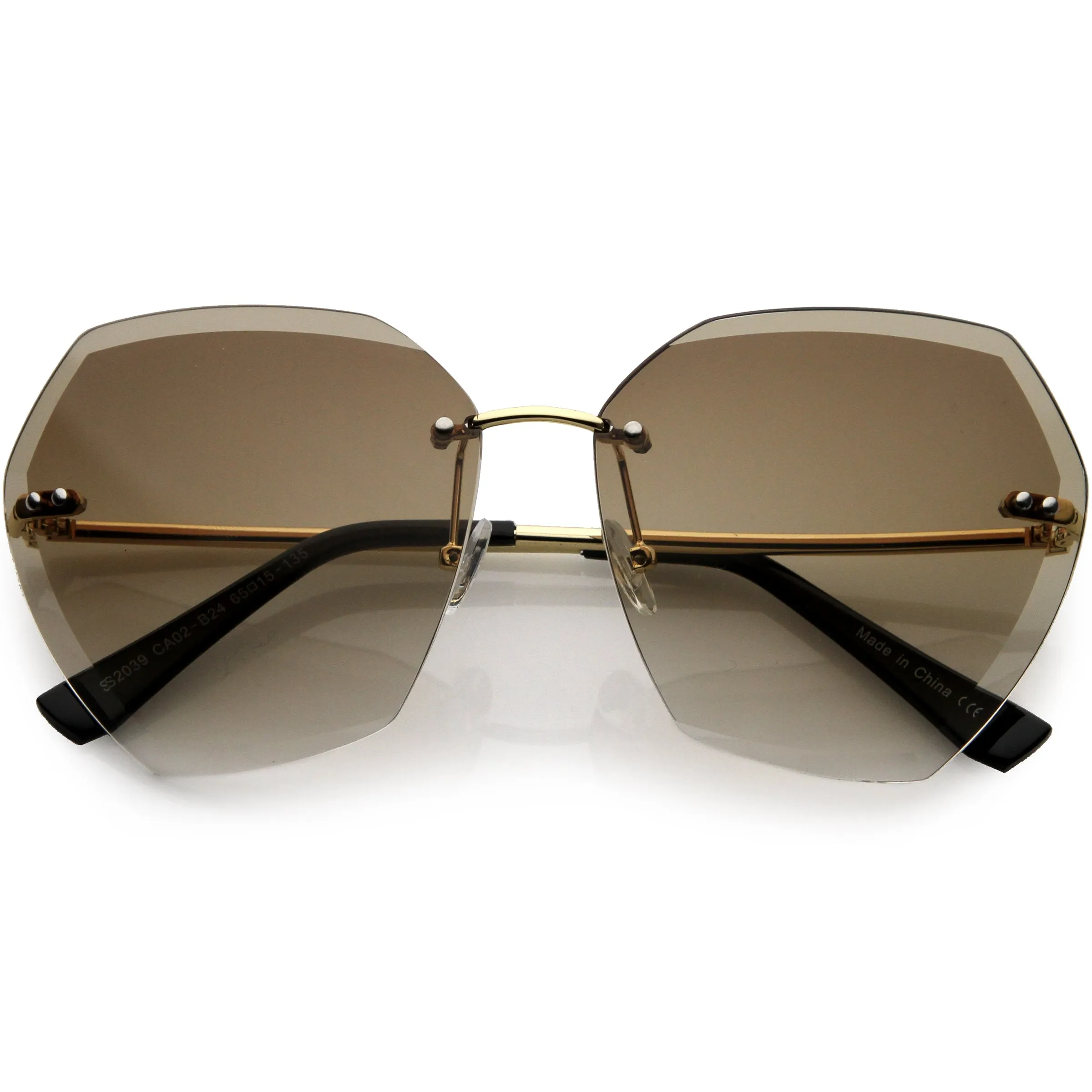 Oversize Rimless Beveled Gradient Lens Geometric Sunglasses D014
